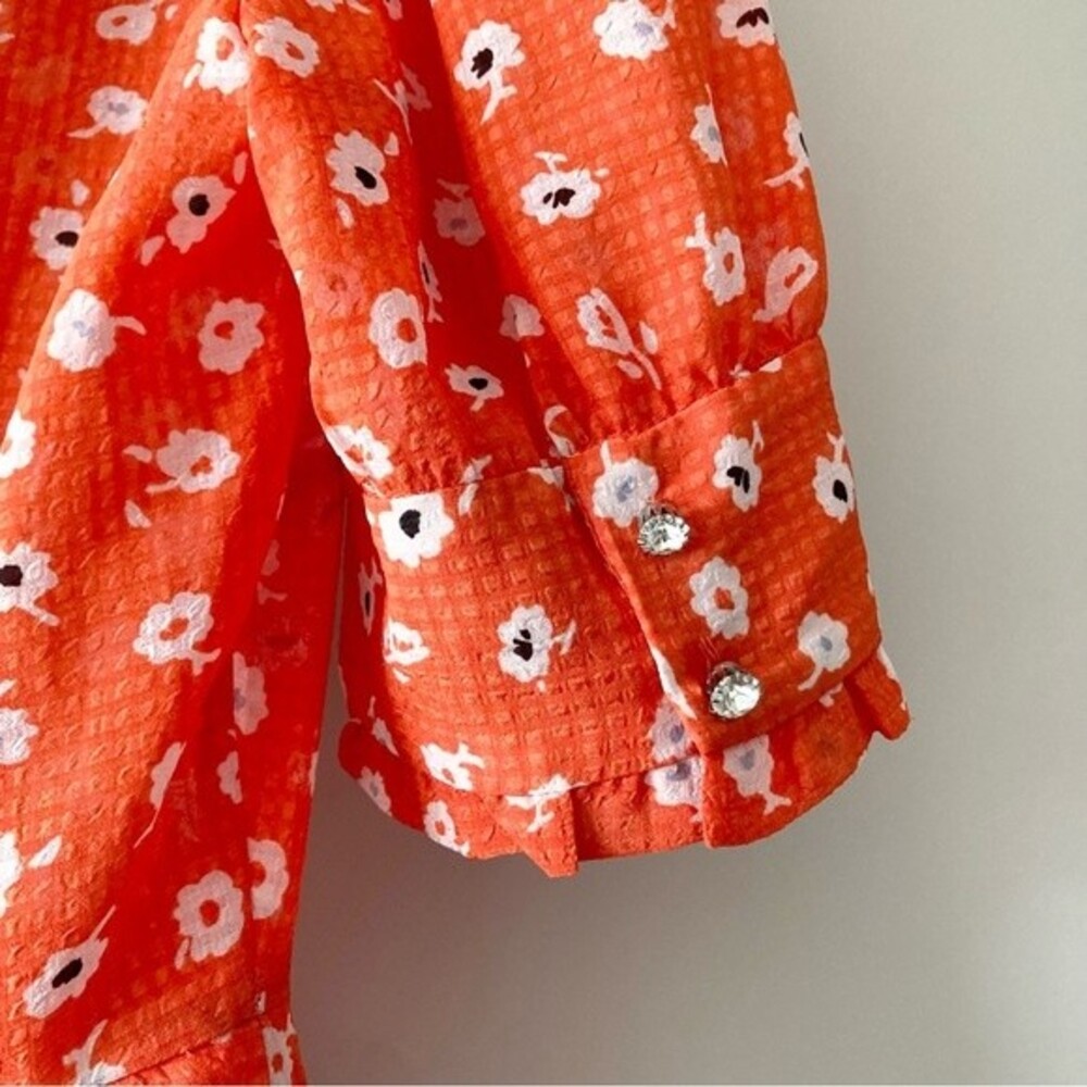 Zara Orange Floral Print Mini Dress‎ Rhinestone Buttons - Picture 8 of 9